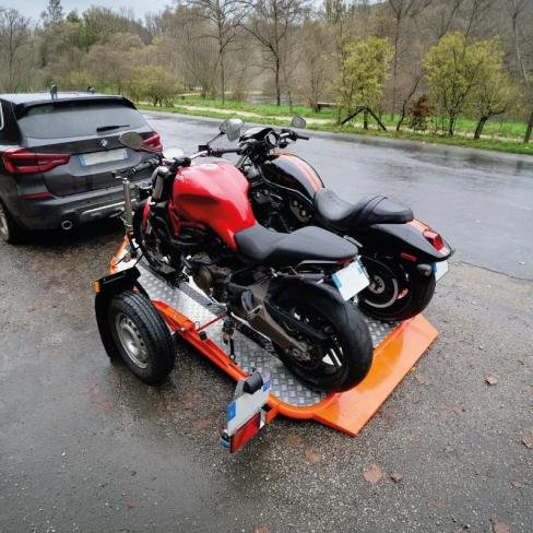 Remorque porte-moto abaissable et pliable 2 motos orange Cochet – Image 4