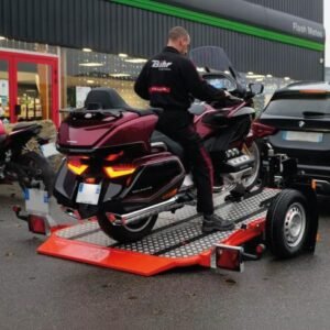 Remorque porte-moto abaissable et pliable orange Cochet