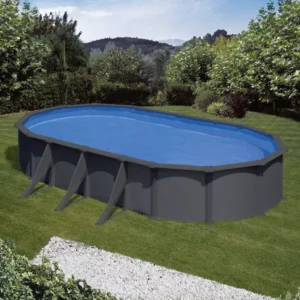 Piscine ovale acier Gré Juni Gris Anthracite - 7,30 x 3,75 x 1,32 m