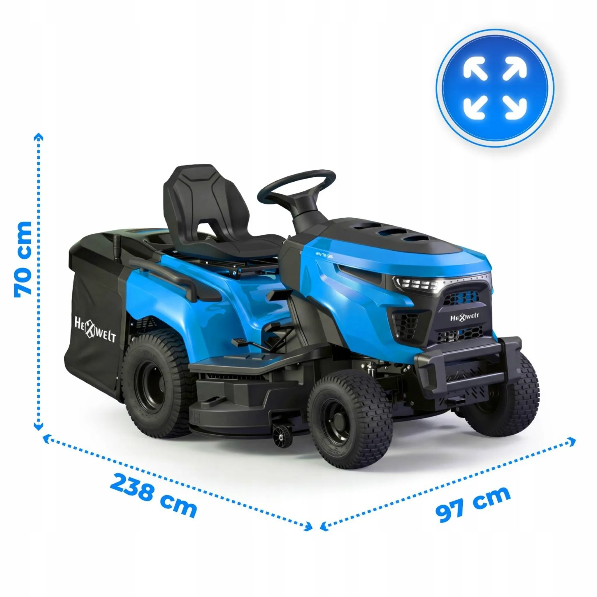 Tracteur tondeuse HEXWELT HW-TR-452 452 cm³ 12,4 ch hydrostatique coupe 97 cm bac 250 L lame à neige 110 cm – Image 9