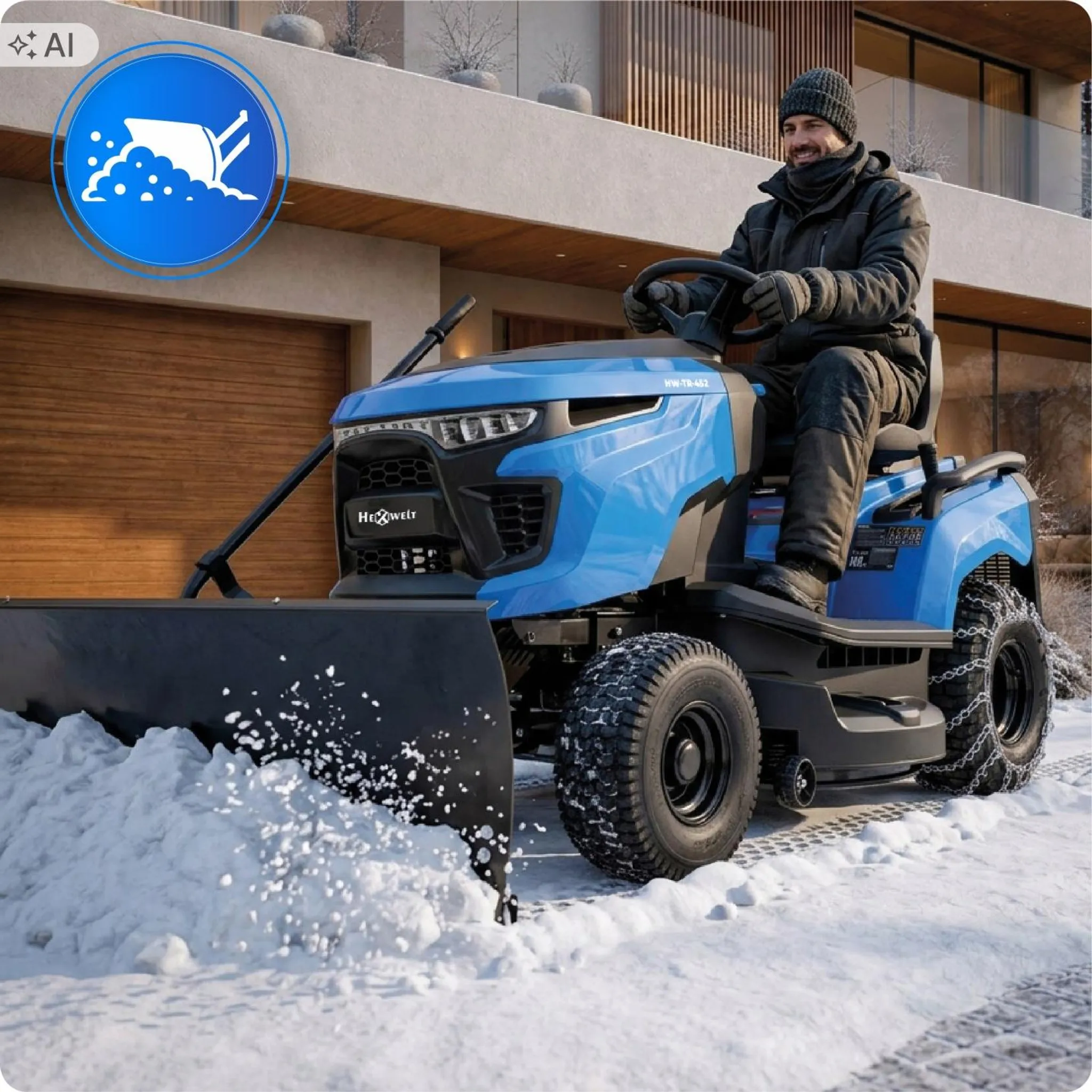 Tracteur tondeuse HEXWELT HW-TR-452 452 cm³ 12,4 ch hydrostatique coupe 97 cm bac 250 L lame à neige 110 cm – Image 10