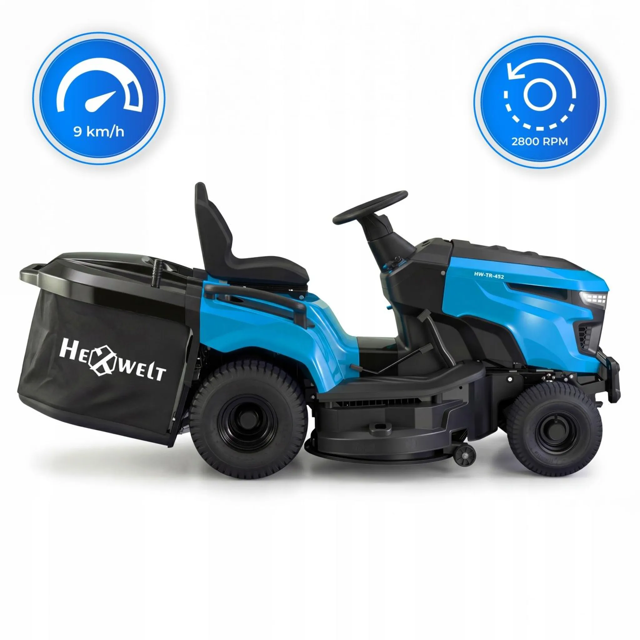 Tracteur tondeuse HEXWELT HW-TR-452 452 cm³ 12,4 ch hydrostatique coupe 97 cm bac 250 L lame à neige 110 cm – Image 4