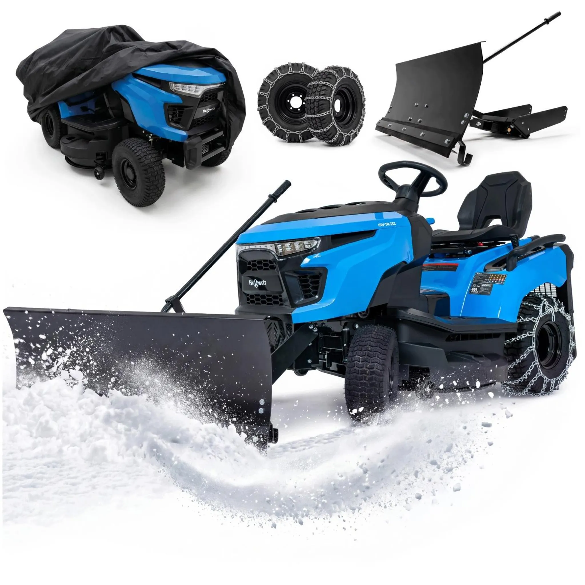 Tracteur tondeuse HEXWELT HW-TR-452 452 cm³ 12,4 ch hydrostatique coupe 97 cm bac 250 L lame à neige 110 cm