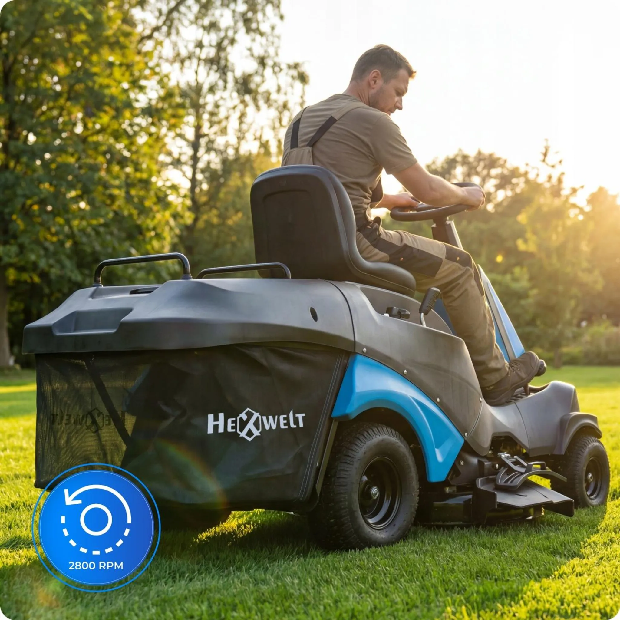 Tracteur tondeuse HEXWELT 224 cm³ largeur de coupe 66 cm bac 150 L avec aérateur – Image 9