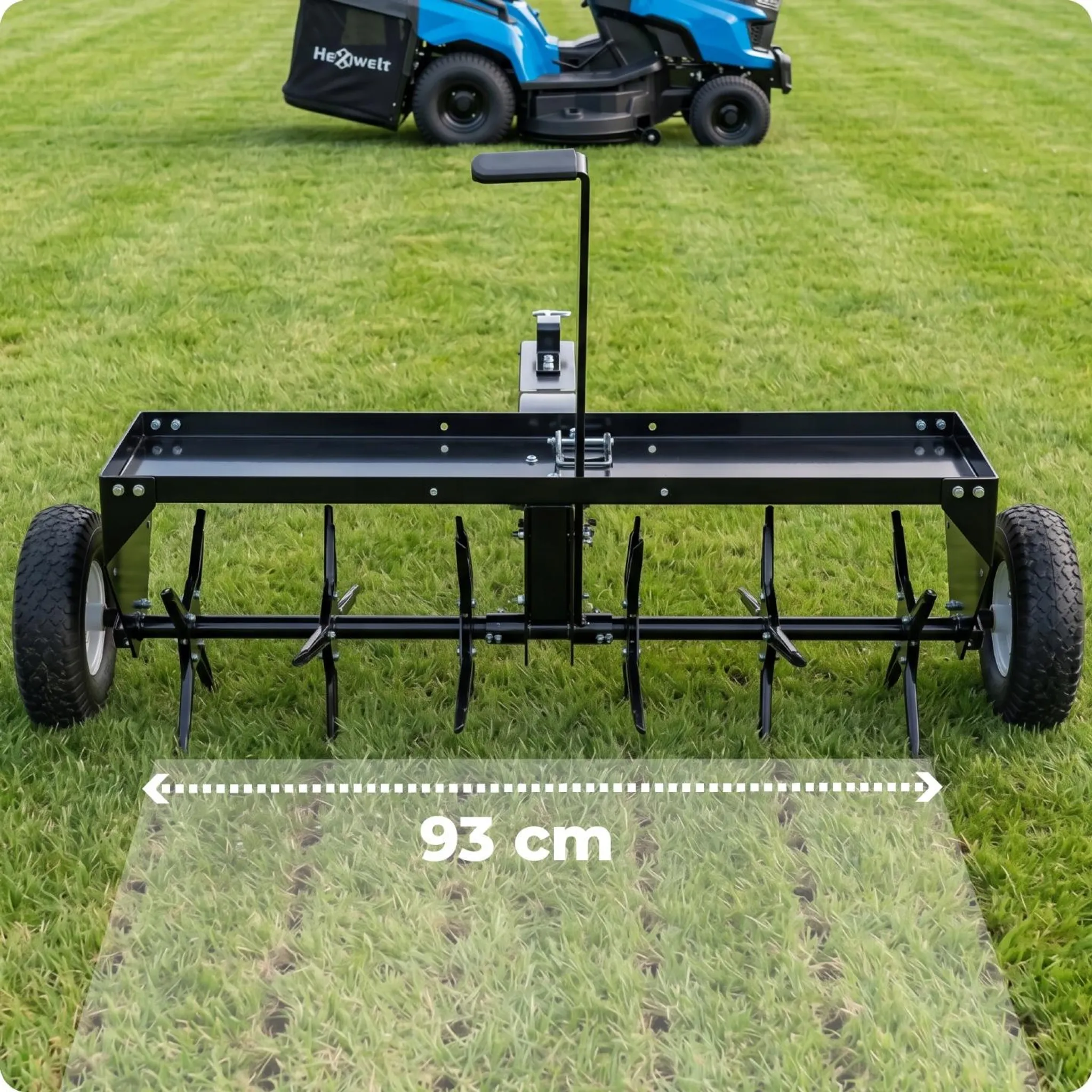 Tracteur tondeuse HEXWELT 224 cm³ largeur de coupe 66 cm bac 150 L avec aérateur – Image 8