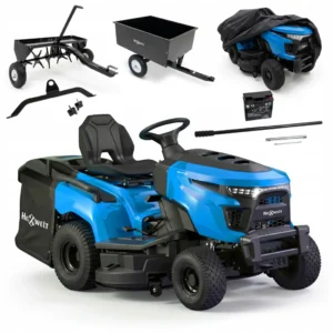 Tracteur tondeuse HEXWELT HW-TR-452 452 cm³ coupe 97 cm hydrostatique bac 250 L remorque aérateur housse